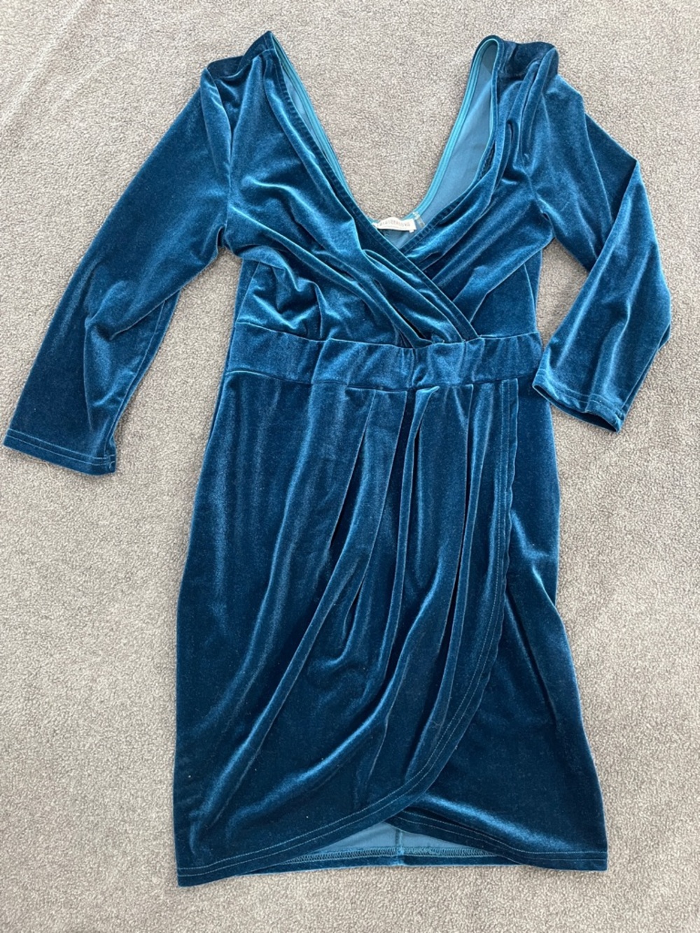 Fashion Nova Teal Velvet Wrap Midi Dress - Long Sleeve